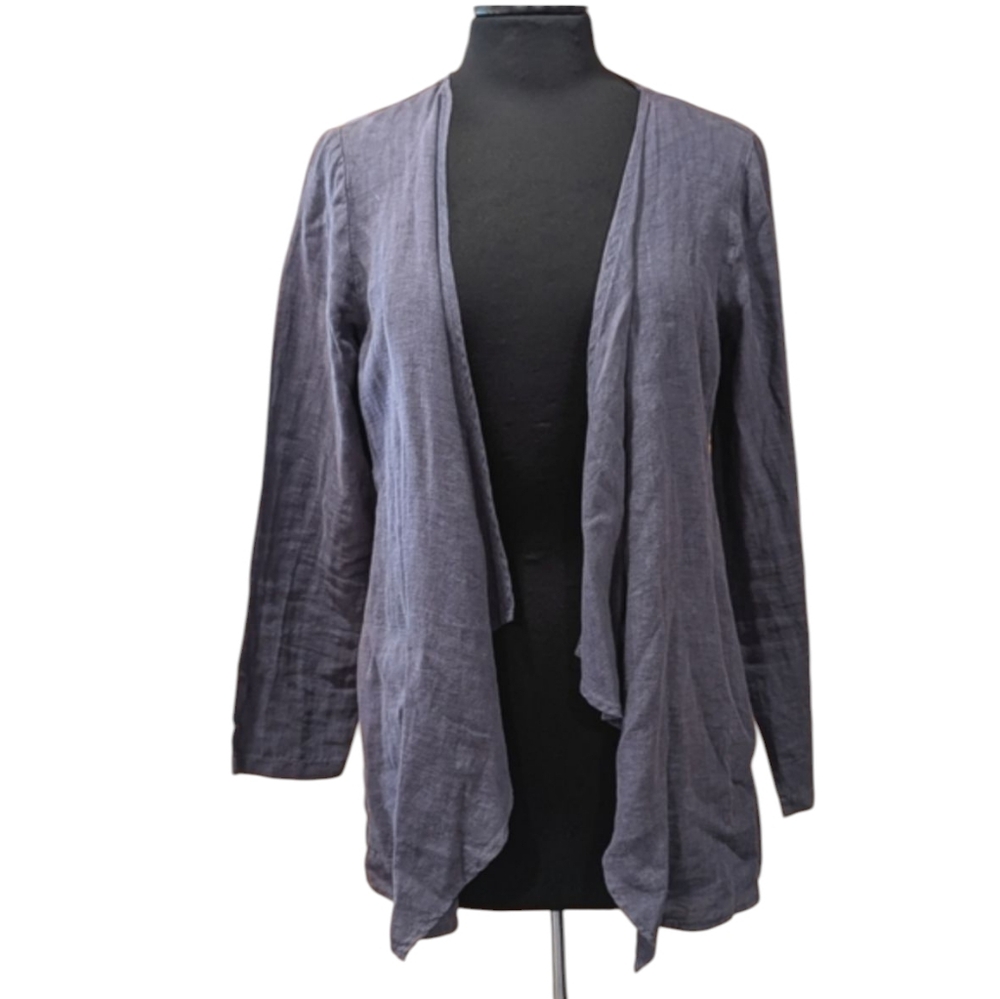 Fenini Small Lagenlook Linen Cardigan Waterfall Open Front Coastal Chic